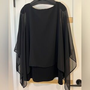 Chico’s Travelers Sheer Stretchy Satin-Chiffon Overlay Black Blouse XL